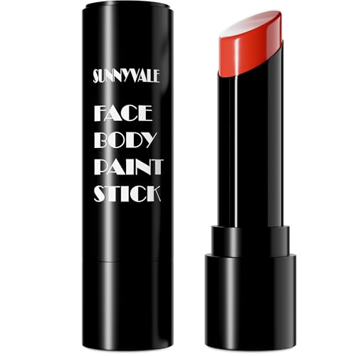 SUNNYVALE Halloween Clown Red Face Body Paint Stick Cream, Sweatproof Eye Black for Adults Sports, Hypoallergenic Grease Foundation Makeup for Skeleton Mime Cosplay Costume Parties - color: Red