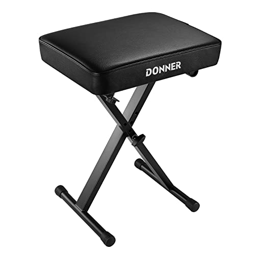 Donner Piano Bench, Adjustable Keyboard Bench Portable Stool Collapsible Chair Foldable Seat X-Style, 2.4 Inch Thickness High-Density Sponge Padded, Non-Skid Design, Black - size: 2.4 Inch