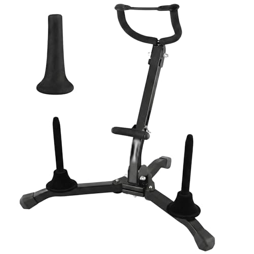 Alto & Tenor Saxophone Stand Foldable Sax Holder for Stage Home | with Removable Clarinet/Flute Peg and Straight Sax Stand, Portable Metal Woodwind Display Rack with Soft Padding - size: L