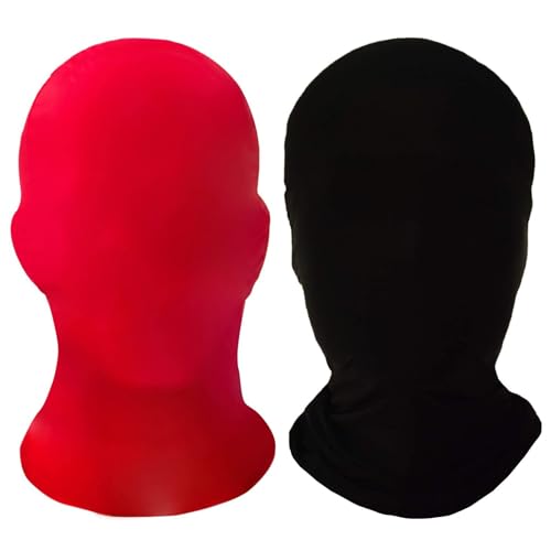 2 Pieces Full Face Mask, BW 2nd Skin Masks,Halloween Spandex Hood for Unisex Cloth - color: Black & Red