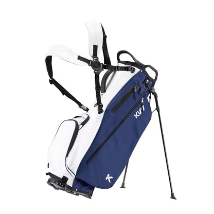 KVV Lightweight Golf Stand Bag with 7 Way Full-Length Dividers, 5 Zippered Pockets, Automatically Adjustable Dual Straps，Elegant Design - color: Blue/White