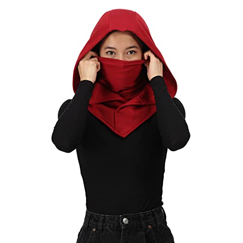Assassin Hood and Mask Cotton Ninja Balaclava Adaptable Hoodie Casual Ren Faire Cosplay LARP Costume Cowl - color: Red
