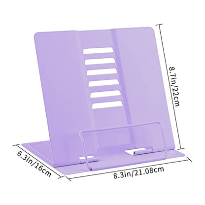 Honagu Metal Desk Book Holder, Hands Free Adjustable Cookbook & Document Holder, Portable Bookstand for Music Books, Textbooks, Recipes, Tablets & iPads (Purple) - color: Purple