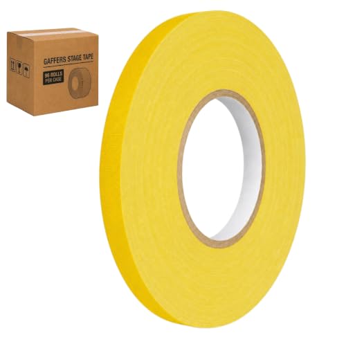 GGR Supplies CGT-80 Gaffers Stage Tape, Yellow, 1/2 in x 60 yd, 96-Pack | 12 Mil Low-Gloss Cloth, Clean Removal from Most Surfaces, Water and Abrasion Resistant, Cable Management, Film, Photography - color: Yellow, size: 1/2 in. (Pack of 96)