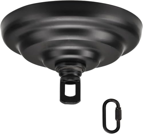 KC&KST 5" Ceiling Light Cover Plate Canopy Kit - Heavy Duty, Black Steel Cover for Chandelier/Pendant/Swag Light, Includes Loop, Cross Bar and Mounting Screws (Black) - color: Black