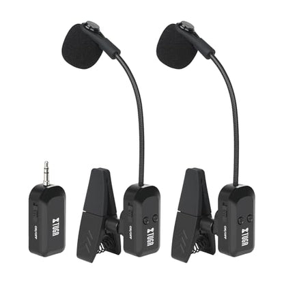XTUGA Wireless Saxophone Microphone System 2.4G Rechargeable Clip-On Wireless Instrument Microphone, Trumpet, Trombone Brass, 6 Hours Battery (KX-721-2)