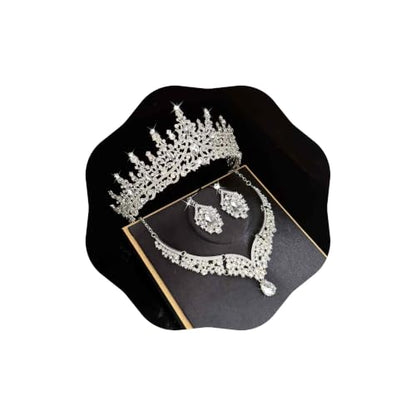 Tiaras Crowns for Women,Wedding Jewelry Set, Tiaras Necklace Earrings Crystal Bridal Wedding Jewelry Sets for Brides Bridesmaid Prom Costume Accessories - color: Silver