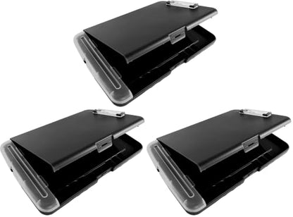 Super Z Outlet Slim Plastic Nursing RN Style Lightweight Coaches Clipboard with Open Foldable Storage, Classroom Teacher College Size (9.5" x 14") (Black, 9.5" x 14") (Pack of 3) - color: Black, size: 9.5" x 14" (Pack of 3)