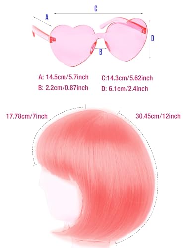 LIULIUBTY Short Bob Hair Wigs Straight with Flat Bangs Synthetic Colorful Cosplay Daily Party Neon Wig for Women + Free Wig Cap 12" Natural As Real (Dusty Rose Pink) - color: Light Pink
