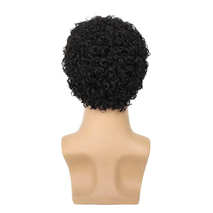 Swiking Mens Curly Afro Wigs Short Black Wig for Male Guy Rocker Wig California Halloween Cosplay Costume Full Wigs（Black） - color: Black