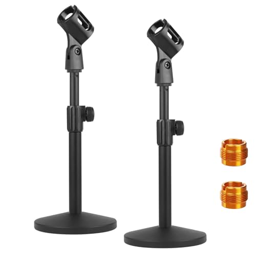YOUEON 2 Pcs Microphone Stand Desktop, Adjustable Table Mic Stand with Mic Clip and 5/8" Male to 3/8" Female Screw Adapter, Heavy Base, Compatible with Most Mics - size: style 1