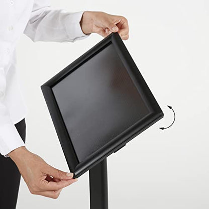 M&T Displays Simplistic Curved Menu Board Black Pedestal Sign Holder Floor Standing Aluminum Front Loading Easy Open Poster Advertisement Sign Holder for Restaurant Cafe Hotel (Black, 8.5x11 inch) - size: 8.5x11 inch