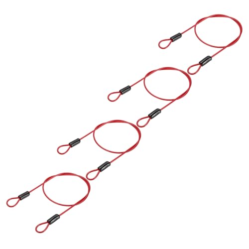 PATIKIL 3/16" Dia Vinyl Coated Stainless Steel Cable with Loops, 4 Pcs 3 ft (39") Flexible Wire Rope Security Chain Lanyard Lock for Outdoor Stage Lighting Luggage Lock, Red - color: Red, size: 3/16"x3 ft