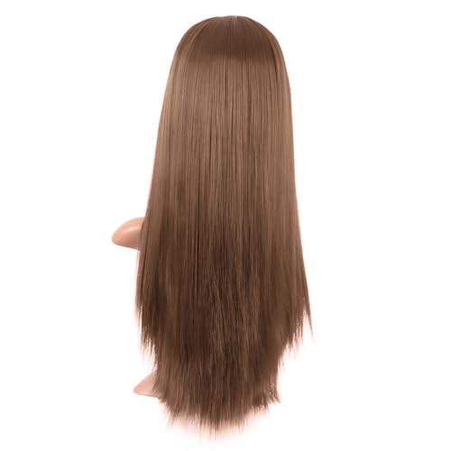 MapofBeauty 24 Inch Long Straight Flat Bangs Party Cosplay Wig,Medium Brown | 60 cm Synthetic Hair Wig, Heat Resistant, Women - color: Medium Brown