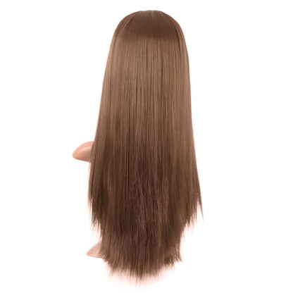 MapofBeauty 24 Inch Long Straight Flat Bangs Party Cosplay Wig,Medium Brown | 60 cm Synthetic Hair Wig, Heat Resistant, Women - color: Medium Brown