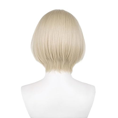 Freminet Wig for Men Blonde Bob with Bangs Heat Resistan Synthetic Fiber Hairs for Unisex Adult Halloween Christmas Cos Anime Party Replacement Wigs - color: Blonde Cover Left Eye Bangs