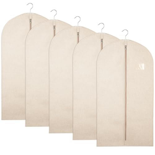 5 Pack Garment Bags for Hanging Clothes, 24 x 40 Inch Plastic | Breathable Canvas Suit Bags Linen Hanging Suit Cover for Closet Storage Short Dresses Suits