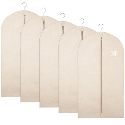 5 Pack Garment Bags for Hanging Clothes, 24 x 40 Inch Plastic | Breathable Canvas Suit Bags Linen Hanging Suit Cover for Closet Storage Short Dresses Suits