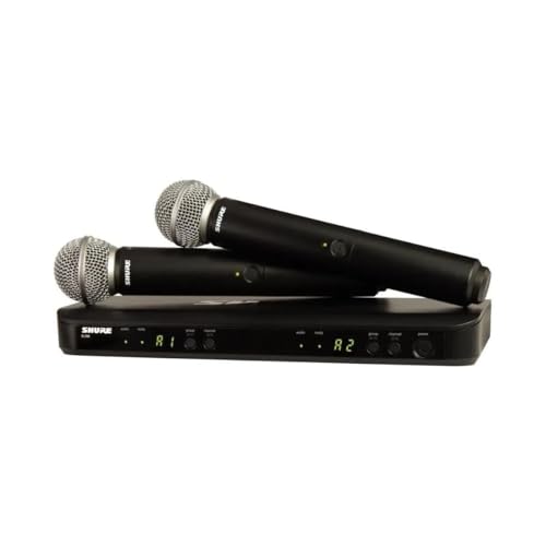 Shure BLX288/SM58 Dual-Channel Wireless Audio System H11 Band (572–596 MHz) – BLX88 Receiver, (2) BLX2 Transmitters with SM58 Dynamic Mic, Up to 14 Hr Battery, 300 ft Range - style: H11 Band (572-596 MHz)