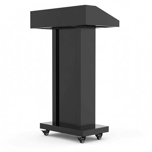 Podium Stand with 4 Locking Wheels, Heavy-Duty Metal Lectern with Large Lockable Storage Cabinet, Flat Desktop for Church, School, Office, and Conference, 43.7" H, Black - color: Classic Rectangular Steel - Black