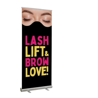 DreamController Lashes & Brows Retractable Stand Banner by DC | 33"x81" Roll-Up Display | Lash Lift Brow Love Vertical Pull-Up Banner for Trade Shows & Events | Made in USA | (Stand Not Included) - color: Lash Lift Brow Love, size: Retractable Banner - 33