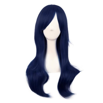 MapofBeauty 28 Inch Long Curly Hair Costume Cosplay Wig, Midnight Blue | 70 cm Wig, Women, Side Bangs, Fashion - color: Midnight Blue