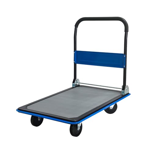 660lbs Large Size Heavy Duty Blue Flatbed Cart, Foldable Steel Platform Dolly with 360° Swivel Wheels, Silent Utility Push Hand Truck for Warehouse & Home - color: Blue, size: 35.4x23.6x34.3inches