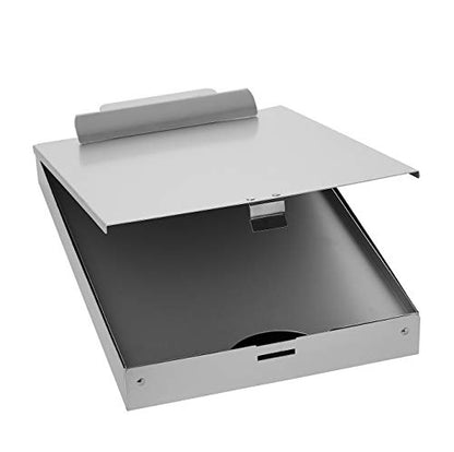 Amazon Basics Metal Clipboard with 2 Storage Compartments, Letter Size, 250 Sheet Capacity, Office Supplies with Self-Closing Latch, 14.1 x 9.2 x 2.6 inches, Silver