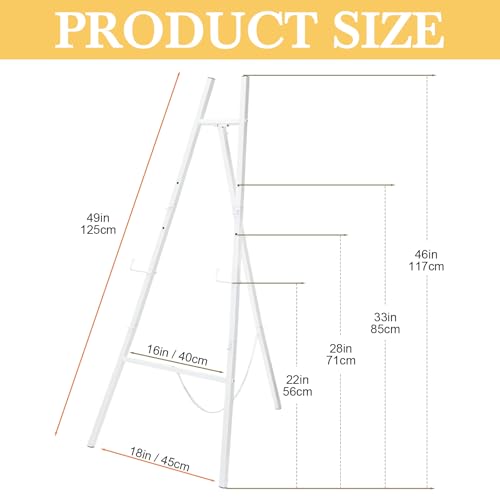 White Croblissful 50" Easel Stand for Wedding Sign Adjustable, Metal | 3 Tier Height, Display Easel with Chain, Heavy Duty Floor Tripod, Welcome Wedding Baby Shower Sign, Painting Canvas Poster - color: White