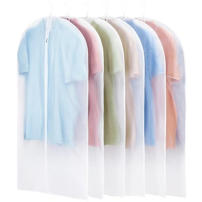 Carbrea 6 Pack Translucent Garment Bags for Hanging Clohes - 24" x 42" | Thick PEVA Materials, Smooth Zipper, with Zipper Protection, Breathable, Washable, Reusable, for Closet Storage, Travel Use - size: 42 inch