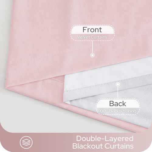 HOMEIDEAS 100% Blackout Velvet Curtains Pink 108'' 2 Panels for Bedroom - color: Pink, size: 52"W x 108"L (Pack of 2)