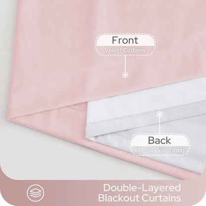 HOMEIDEAS 100% Blackout Velvet Curtains Pink 108'' 2 Panels for Bedroom - color: Pink, size: 52"W x 108"L (Pack of 2)