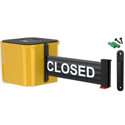 Wall Mount YLW Retracta-Belt 15' This Lane Closed Belt Barrier | WM412 Series, Retractable Belt Wall Mounted Crowd Control Barrier with Receiving End - color: Yellow Case w/ This Lane Closed Belt, size: 15' Belt