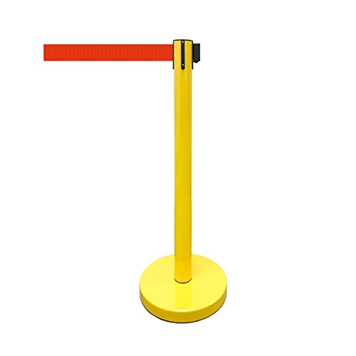Retractable Stanchion, 6 SPECIALTY Posts + Signframe, 36" Ht, 78" Special Event & Holiday Theme Belt + Bonus Replacement Cassettes + Wall Receiver (YEL Post/Red Belt) - color: Yel Post/Red Belt