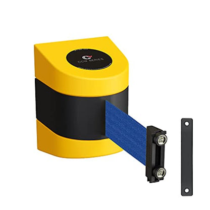 Crowd Control Warehouse Magnetic Wall Mount Retractable Belt Barrier, 30 Ft | CCW Series WMB-230, Dark Blue Belt, Yellow ABS Case, Belt Braking System for Slow Retraction with No Snapback, Quick Assembly