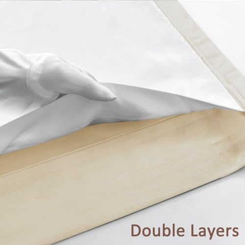Fcosie Home Theater Curtains Flat Hooks, Extra Wide Velvet Drapes, Blackout Room Darkening Thermal Insulated Drapery for Home Moive Theater Room, 1 PC, 84W x96 L, Beige White, 130gsm White Liner - color: Beige White (#56) + 130gsm White Liner, size: 84"W