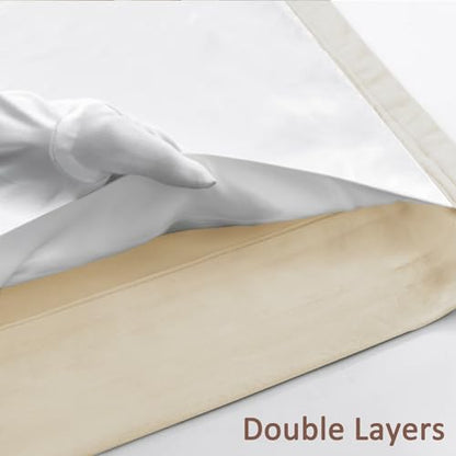 Fcosie Home Theater Curtains Flat Hooks, Extra Wide Velvet Drapes, Blackout Room Darkening Thermal Insulated Drapery for Home Moive Theater Room, 1 PC, 84W x96 L, Beige White, 130gsm White Liner - color: Beige White (#56) + 130gsm White Liner, size: 84"W