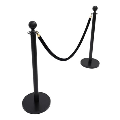 4 Pcs Stanchion Posts Queue with 5 Feet Velvet Ropes, Crowd Control Barriers Ball Top Stanchion Post Red Carpet Runner Poles Black for Party Theater Hotel Weddings Museums - color: Black