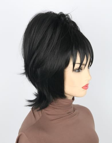 Topcosplay Women or Girls Short Black Wig with Ponytail Halloween Costume Cosplay Party Wigs - color: Black Ponytail Style