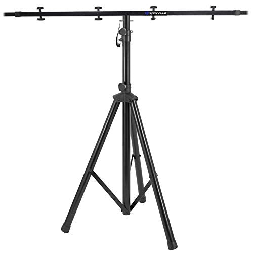 Rockville RVES05 Tripod DJ PA Speaker Stand Bundle with RCS52 Lighting Bar | 100 Lbs Capacity, Steel, Adjustable Height 71", RCS52 5-Foot to 7.5-Foot Cross Bar, Supports 8 Lights, 2-Items