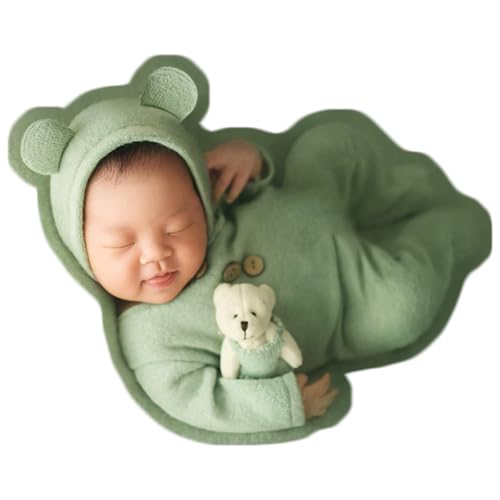 Zeroest Newborn Photography Bear Outfit Baby Photoshoot Props | New Born Boy Girl Hat Clothes Set, Infant Photo Prop Outfits - color: Light Green