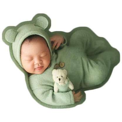Zeroest Newborn Photography Bear Outfit Baby Photoshoot Props | New Born Boy Girl Hat Clothes Set, Infant Photo Prop Outfits - color: Light Green