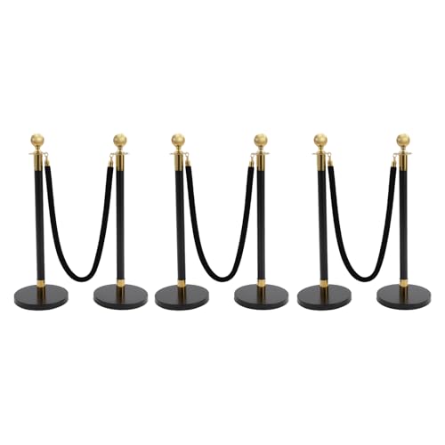 6Pcs Stainless Steel Stanchion Post, Crowd Control Barriers Red Carpet Poles with 5ft Velvet Ropes & 37.4in Posts, Line Dividers for Wedding Theater Party Hotel (Black & Gold) - color: Black & Gold