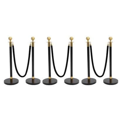 6Pcs Stainless Steel Stanchion Post, Crowd Control Barriers Red Carpet Poles with 5ft Velvet Ropes & 37.4in Posts, Line Dividers for Wedding Theater Party Hotel (Black & Gold) - color: Black & Gold
