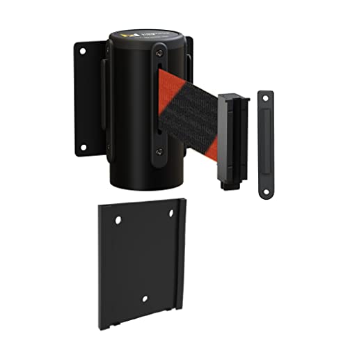 WM115 Wall Mounted Retractable Belt Barrier with Standard Belt End, Removable Mount, Black Casing (8.5 ft Black and Red Diagonal Belt) - color: Black and Red Diagonal, size: 8.5 ft