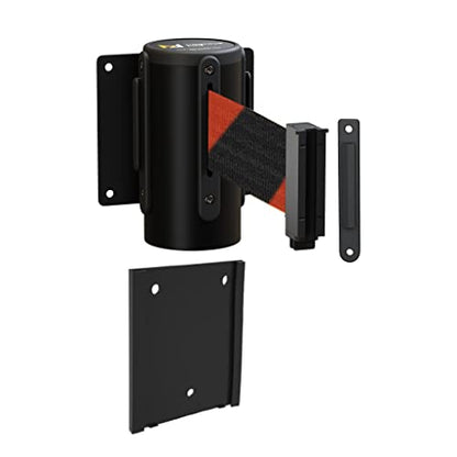 WM115 Wall Mounted Retractable Belt Barrier with Standard Belt End, Removable Mount, Black Casing (8.5 ft Black and Red Diagonal Belt) - color: Black and Red Diagonal, size: 8.5 ft