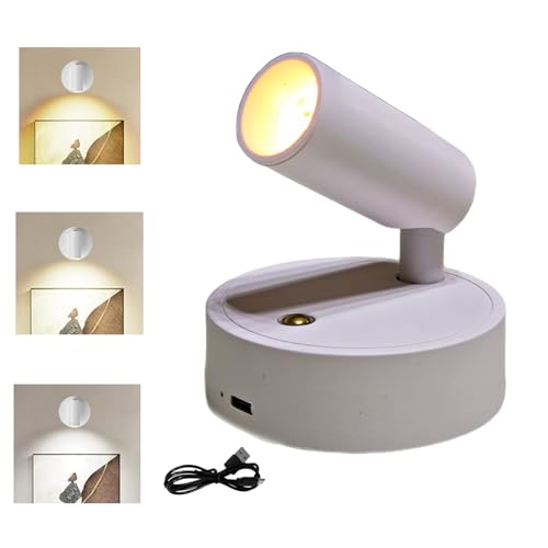 Spot Lights Indoor, Rechargeable Plant Spotlight Indoor, 360° Rotate Wireless LED Uplighting, Battery Powered Ceiling Spotlight for Artwork Painting Tree Plant Picture Lights Wall Light (White) - color: White
