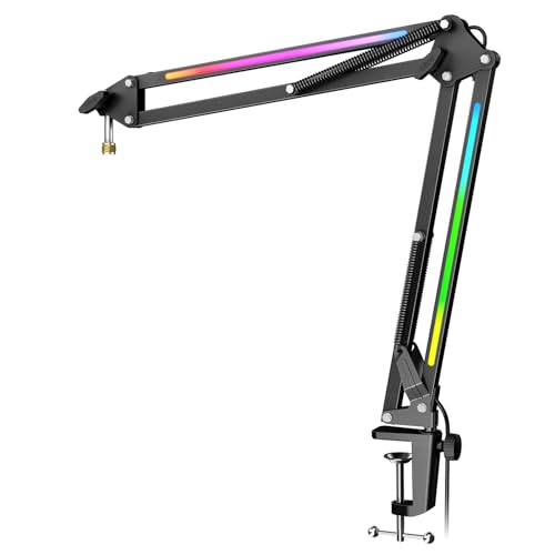 FIFINE AmpliGame BM38 Metal Microphone Boom Arm Stand with RGB for Gaming | Gaming RGB Mic Arm, Desk Mount Clamp, 3/8” to 5/8” Screw Adapter, for Recording Streaming - color: Black
