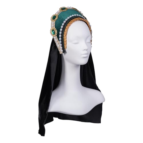Willyacos Tudor French Hood Anne Boleyn Costume Headpiece Elizabethan Headwear Renaissance Tudor Hat Headdress Headband - color: Green