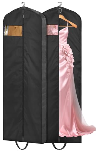 MISSLO 72" Wedding Dress Garment Bag Waterproof Garment Bags for Travel for Women Dress Bags for Gowns Long for Closet Storage 2-Pack, Black - size: 72 inch